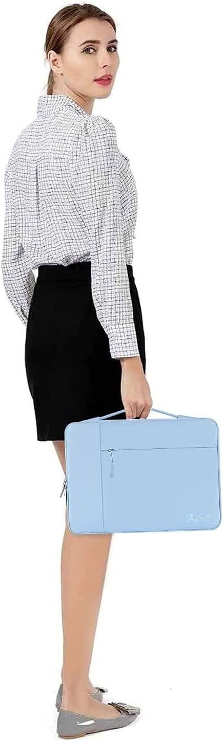 Alt View 1. mosiso - 13.3-inch Slim Laptop Sleeve with Handle, Shock-Resistant Bubble Foam, Two Exterior Pockets - Air Blue.