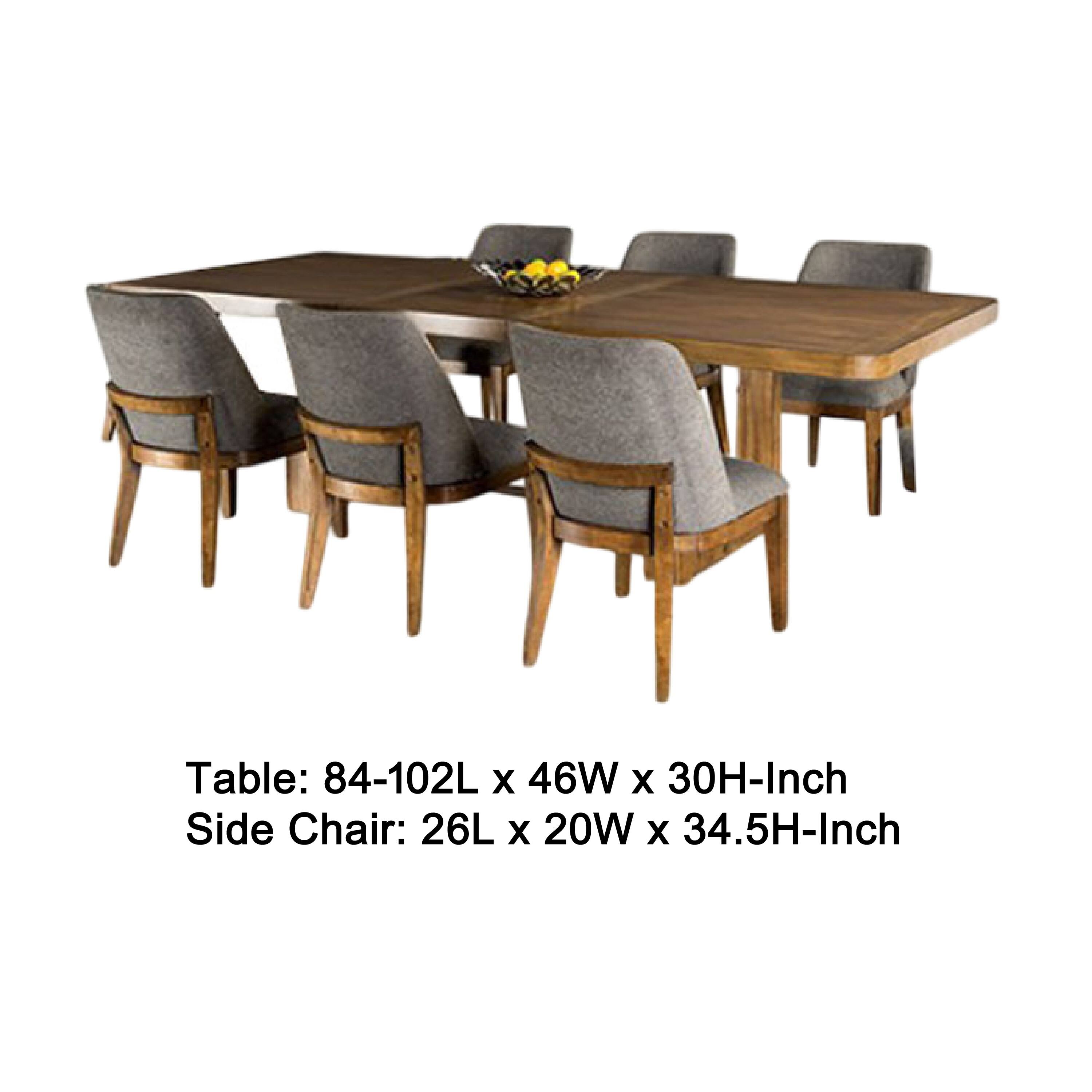 Table: 84-102L x 46W x 30H-Inch  
Side Chair: 26L x 20W x 34.5H-Inch