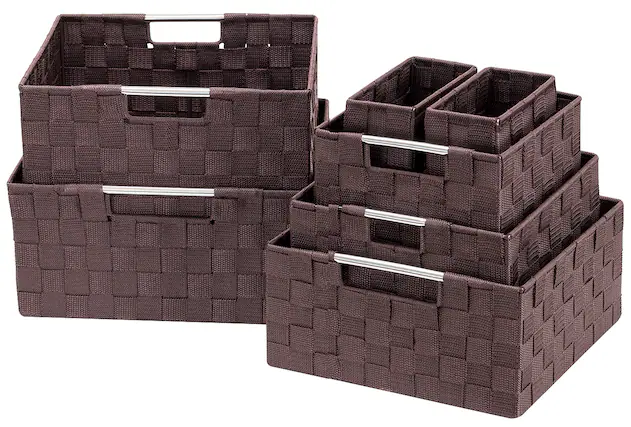 Front. Sorbus - Sorbus 7 Piece Storage Baskets for Organizing , Mesh, Linen, Organizer Storage Baskets for Home or Office - Brown.