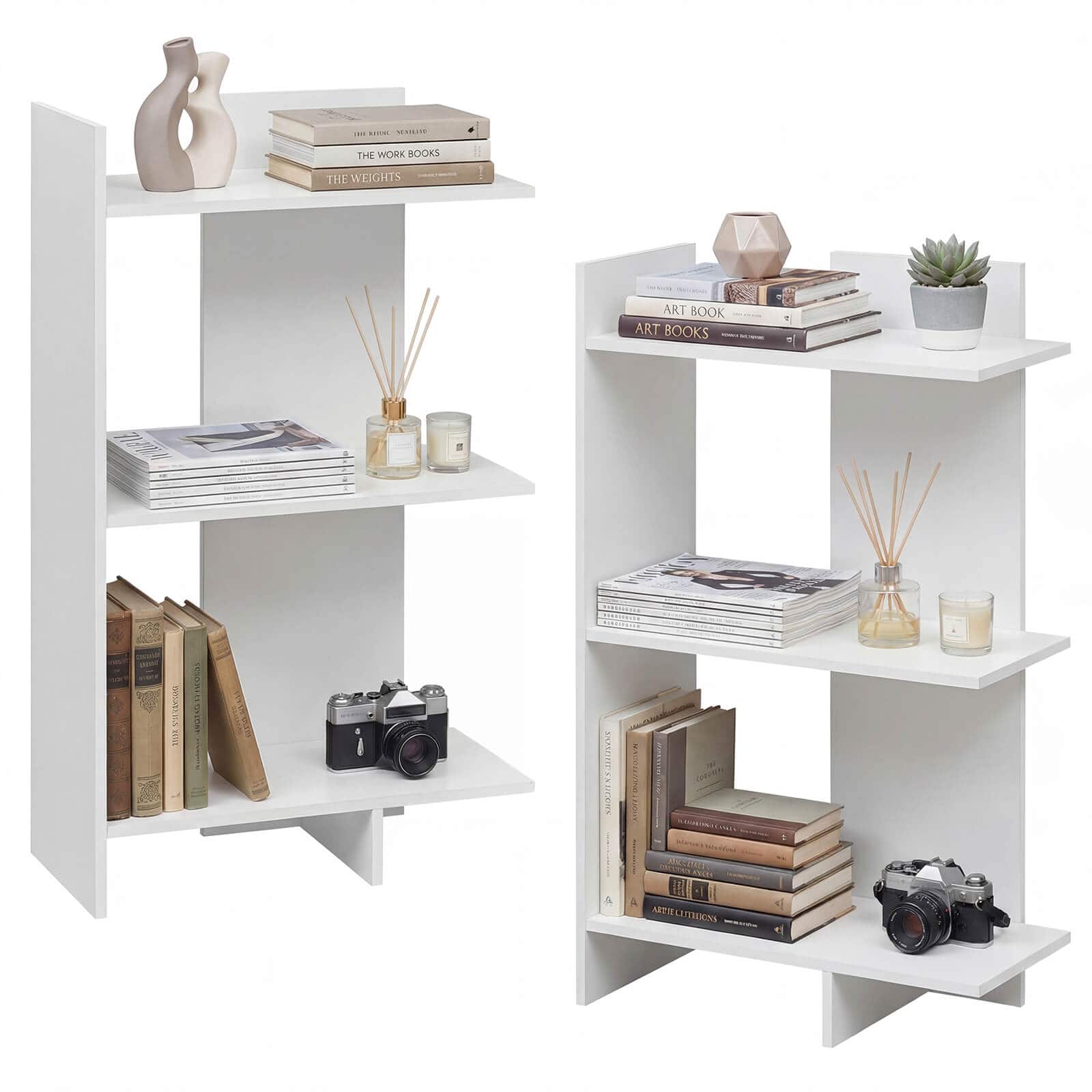 Costway - 2 PCS 3-Tier Wooden Bookshelf,Free Standing Open Storage Shelf with Anti-Tipping Kit - White