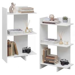 Costway - 2 PCS 3-Tier Wooden Bookshelf,Free Standing Open Storage Shelf with Anti-Tipping Kit - White