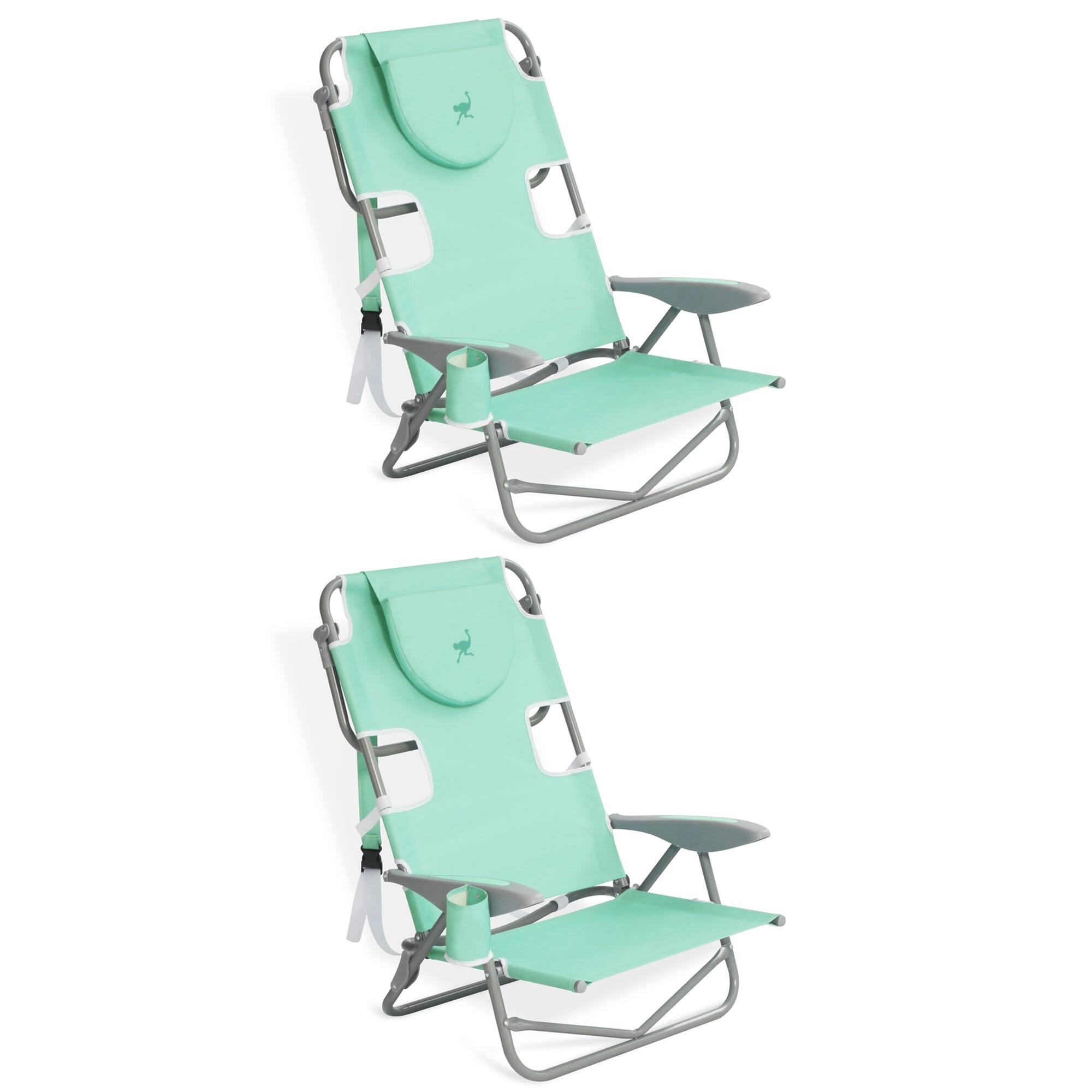 Front. Ostrich - Ostrich On Your Back Folding Reclining Outdoor Camping Lawn Chair, Teal (2 Pack) - Teal.