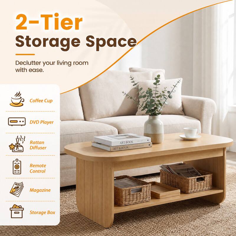 2-Tier Storage Space  
Declutter your living room with ease.  

- Coffee Cup  
- DVD Player  
- Rattan Diffuser  
- ART BOOK ART & BOOK  
- Remote Control  
- MAG Magazine  
- Storage Box