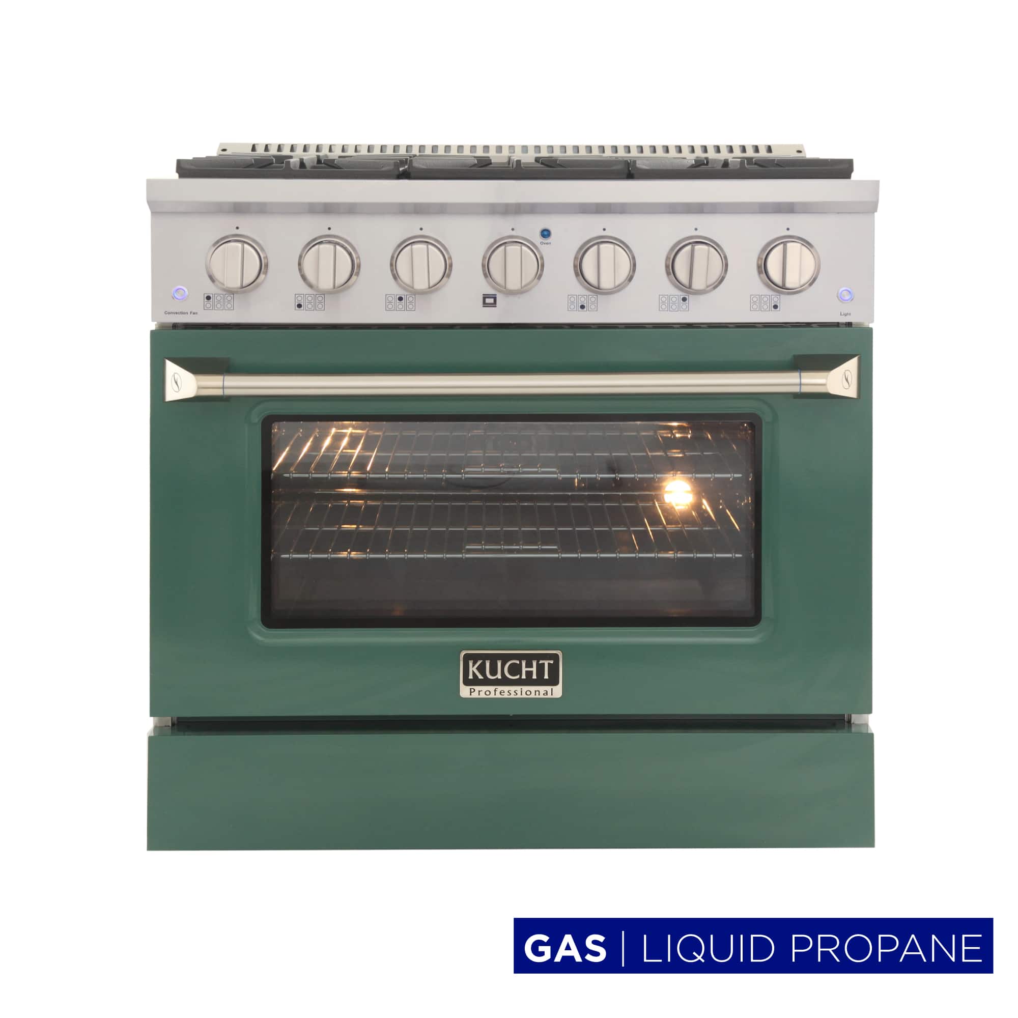 Kucht - 36 in. 5.2 cu. ft. Propane Gas Range with Sealed Burners and Convection Oven in Green - Green