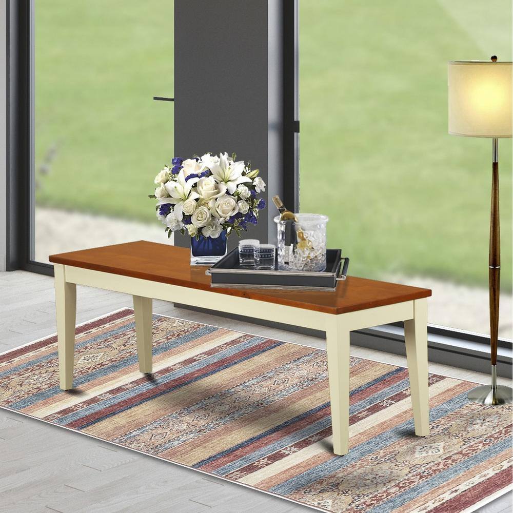 Left. East West Furniture - Nicoli Dining Bench with Wood Seat in Buttermilk and Cherry Finish - Buttermilk & Cherry.