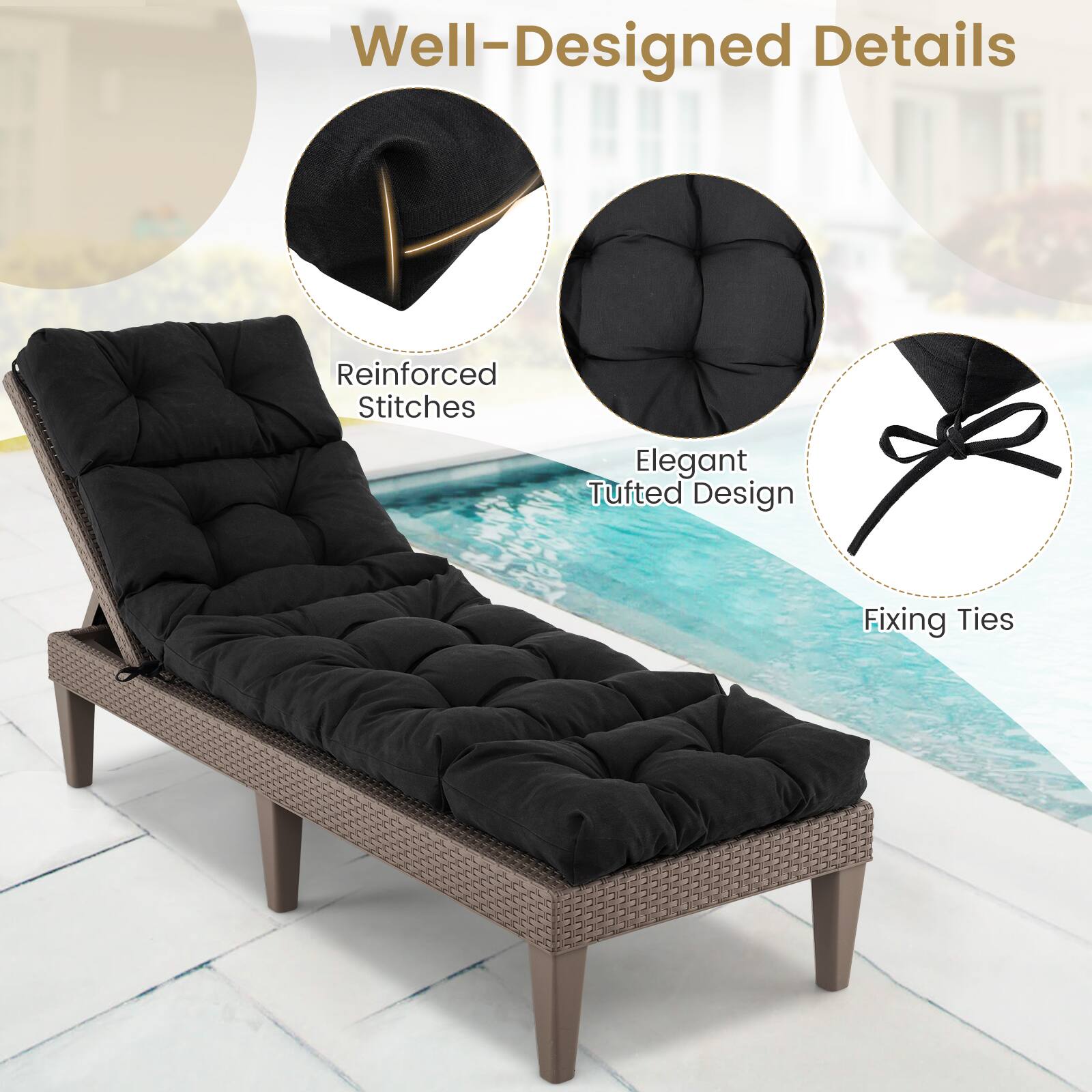Well-Designed Details

- Reinforced Stitches
- Elegant Tufted Design
- Fixing Ties
