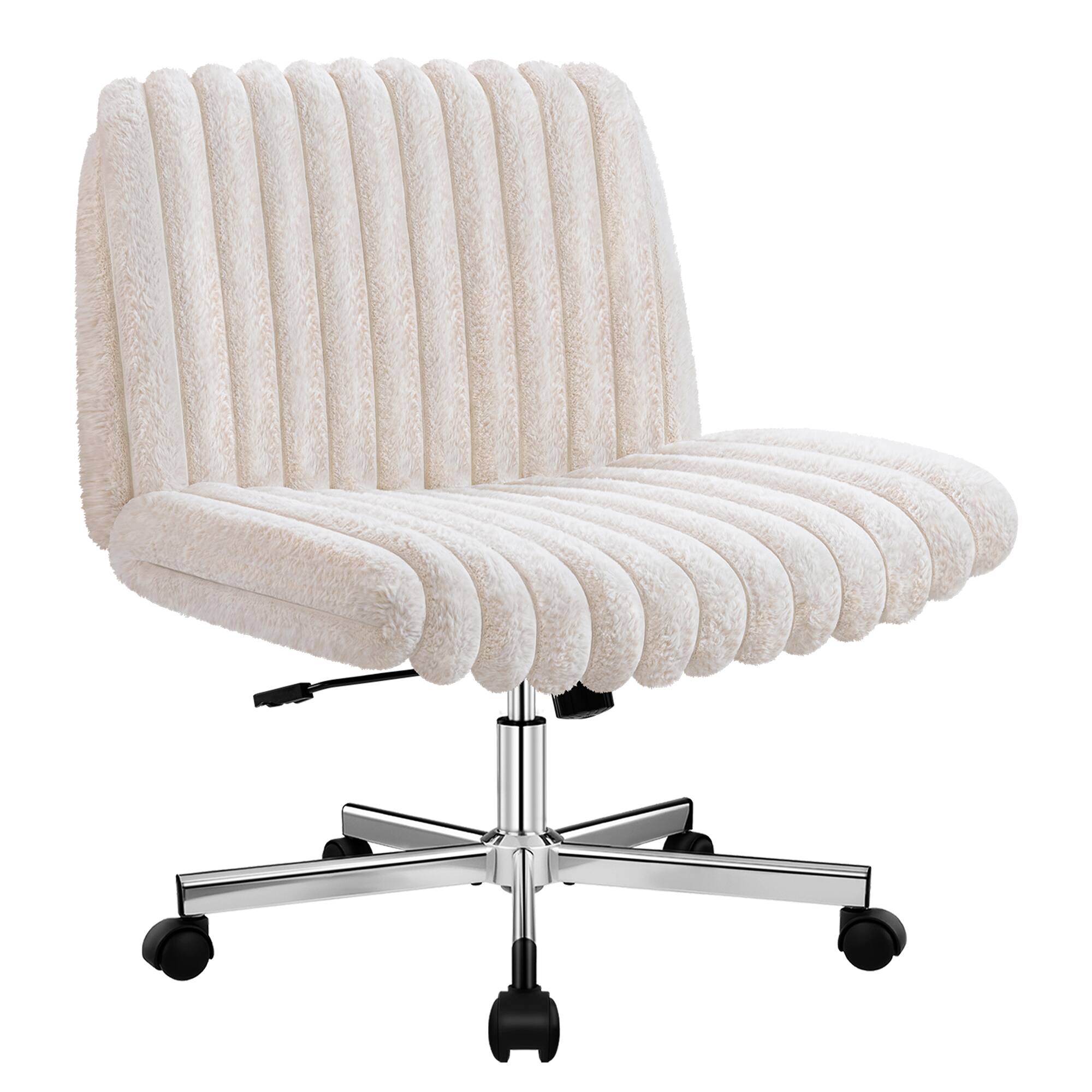 Angle. Brick Attic - Criss Cross Chair with Wheels, Armless Office Chair for Home Office,  Ergonomic Wide Vanity Makeup Task Chair - Beige.