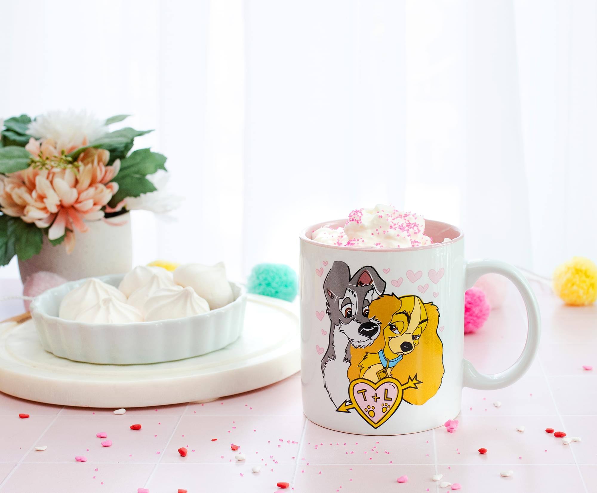 Alt View 4. Disney - Disney Lady and the Tramp Doodle Sketch Hearts Ceramic Mug | Holds 20 Ounces - Brown.