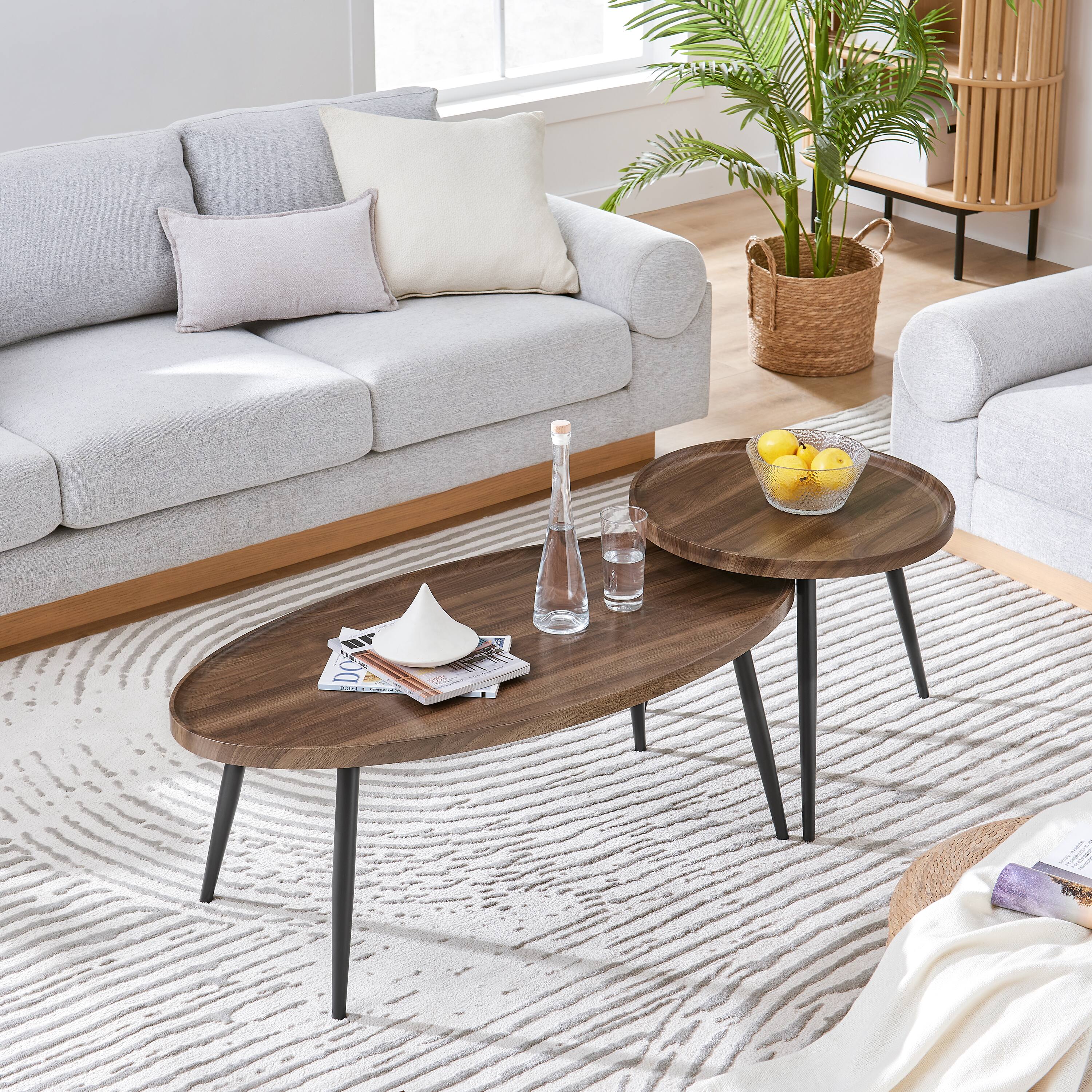 Alt View 1. Danya B - Paxton Nesting 2 Piece Coffee Table Set - Round and Oval - Walnut - Walnut, Black.