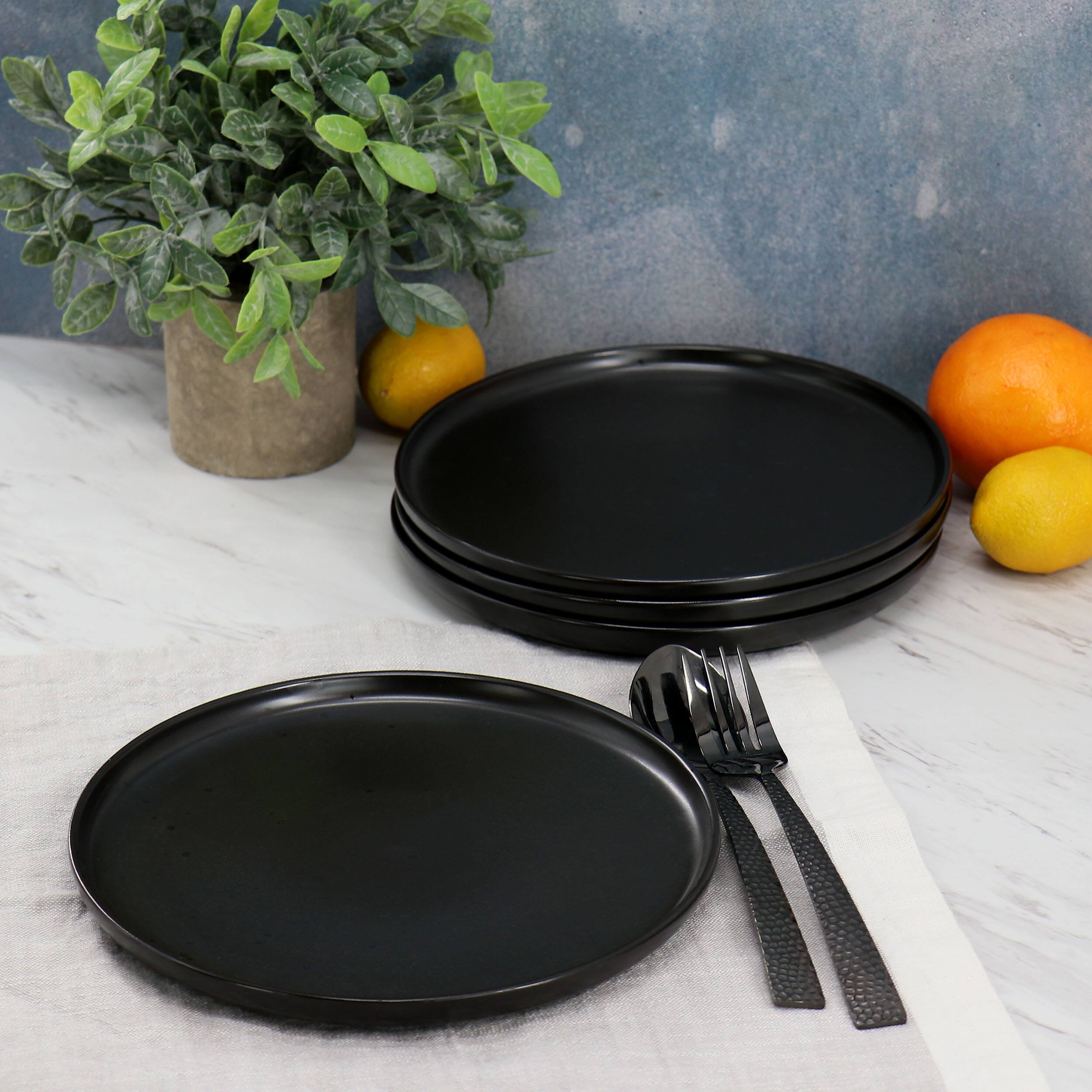 Alt View 5. Gibson - Our Table Landon 4 Piece 8.4 Inch Round Stoneware Salad Plate Set in Pepper - Black.