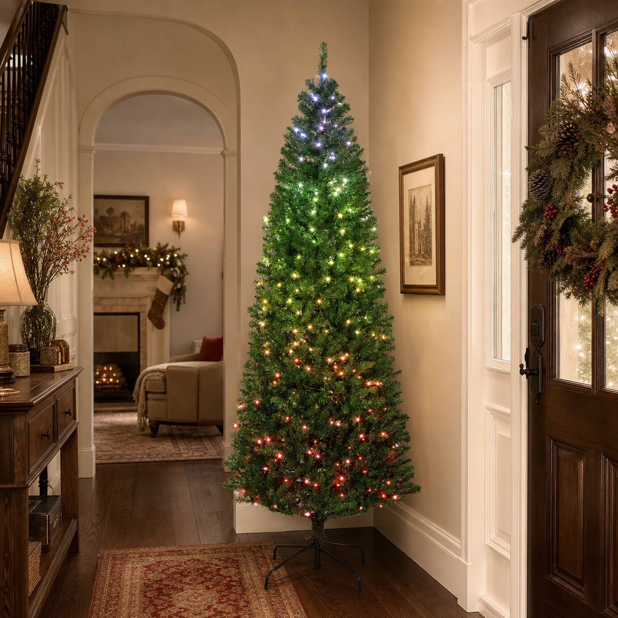 Alt View 1. RYHNUYNE - 7FT Pre-Lit Slim Fir Christmas Tree With Colorful DIY Synchronized LED Lights and Remote, 12 Modes and Dense Tips - Green.