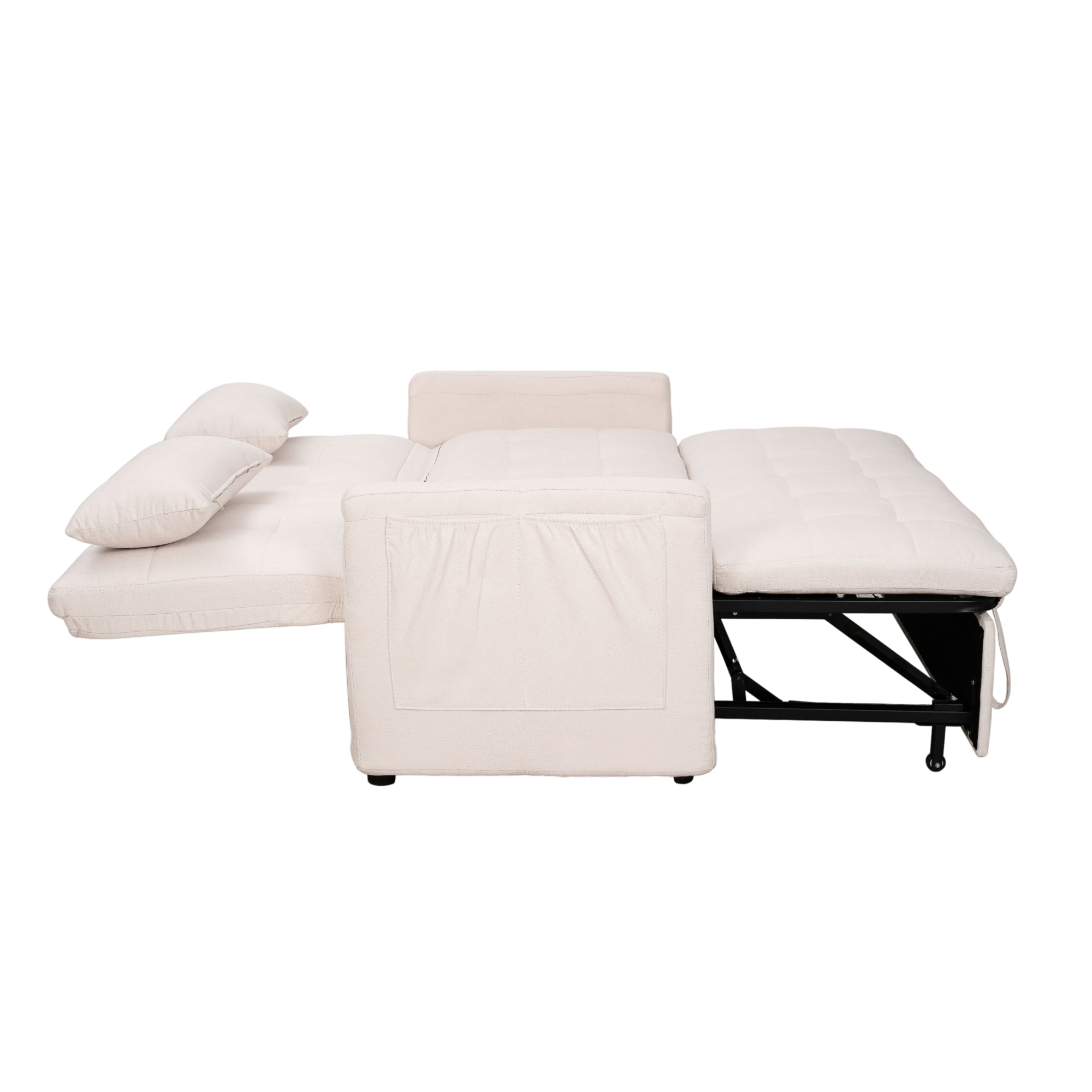 Alt View 6. GOODSILO - Extra-Large 61-Inch Convertible Fabric Sofa Bed With Storage, Adjustable Backrest, And Reinforced Frame - Beige.