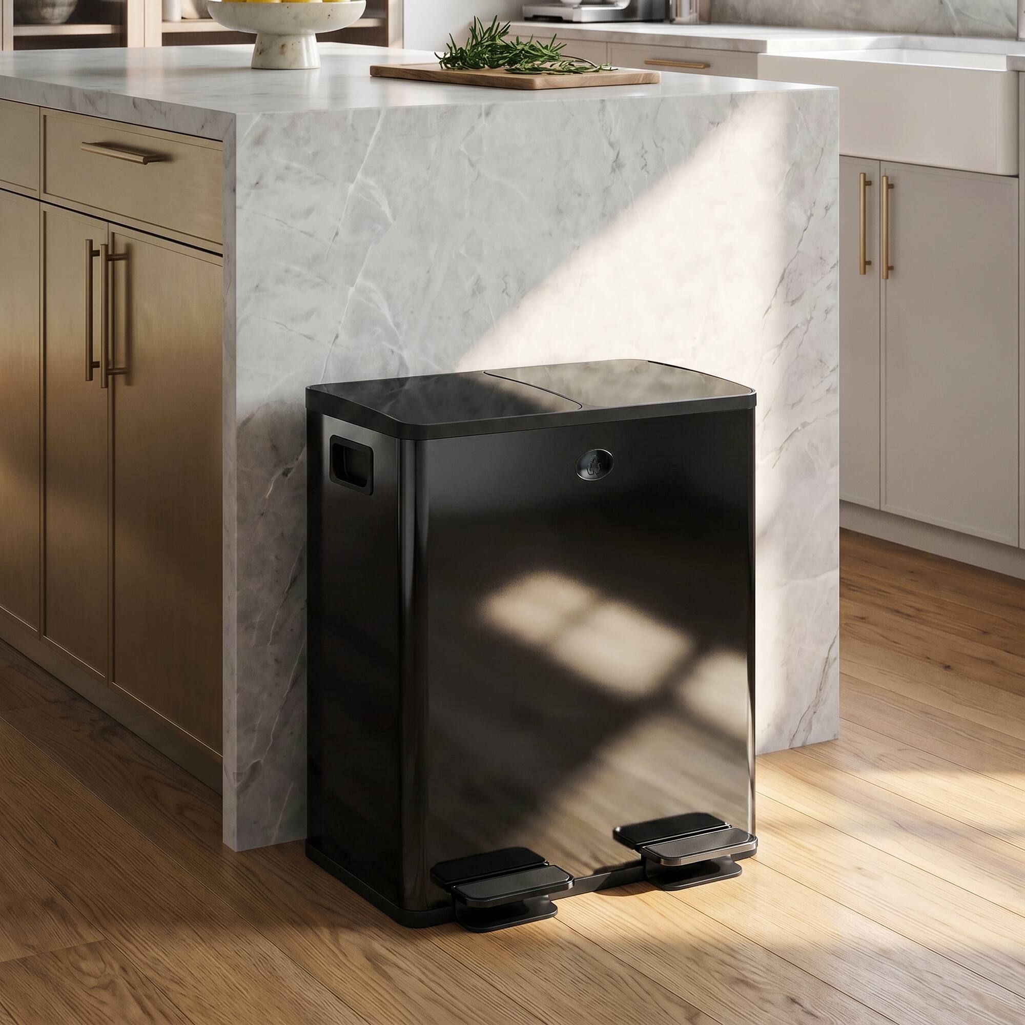Alt View 1. Homcom - Can, 2 x 5 Gallon Stainless Steel Garbage Can with Soft Close, Stay-Open Lid, Pedals - Black.