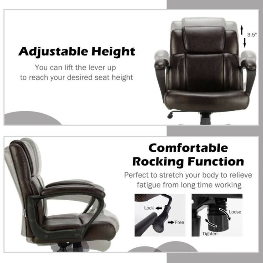 3.5" Adjustable Height  
You can lift the lever up to reach your desired seat height  

Comfortable Rocking Function  
Perfect to stretch your body to relieve fatigue from long time working  

Lock  
Loose  
Free  
Tighten