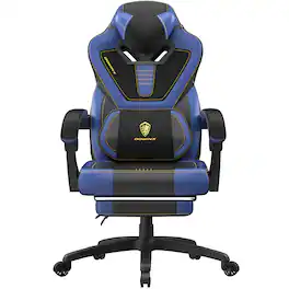 Dowinx - Gaming Chair Ergonomic with Adjustable Massage Lumbar Support, Reclining Office Chair with Footrest for Adults - Blue