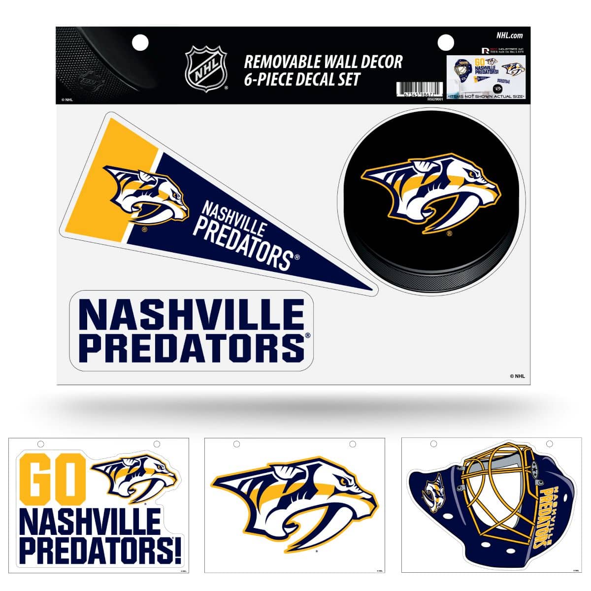 Rico Industries - Nashville Predators NHL Set of 6 Removable Wall Decal Stickers - Multi