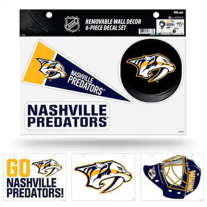 NHL.com
REMOVABLE WALL DECOR
6-PIECE DECAL SET
NASHVILLE PREDATORS
NASHVILLE PREDATORS
GO NASHVILLE PREDATORS!
NASHVILLE PREDATORS
GO NASHVILLE PREDATORS!
NASHVILLE PREDATORS