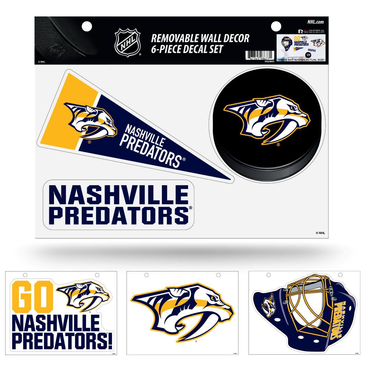 Rico Industries - Nashville Predators NHL Set of 6 Removable Wall Decal Stickers - Multi
