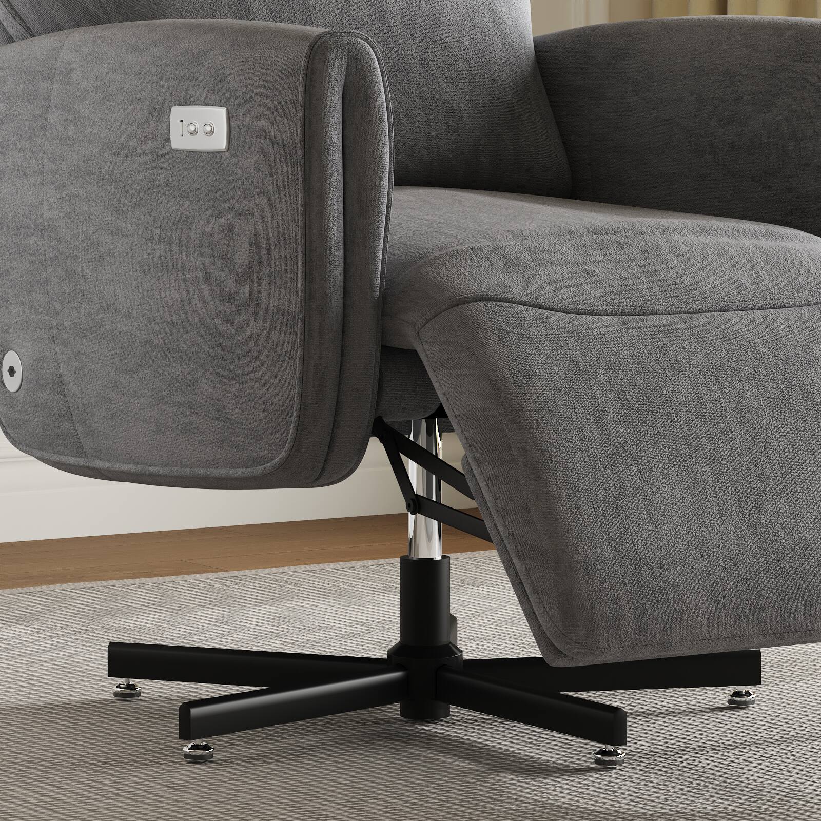 Alt View 3. Forest'nSky - Power Swivel Recliner Chair, Electric Armchair with USB & Type-C Charging, 360° Rotating Velvet Chair,Dark Gray - Dark Gray.