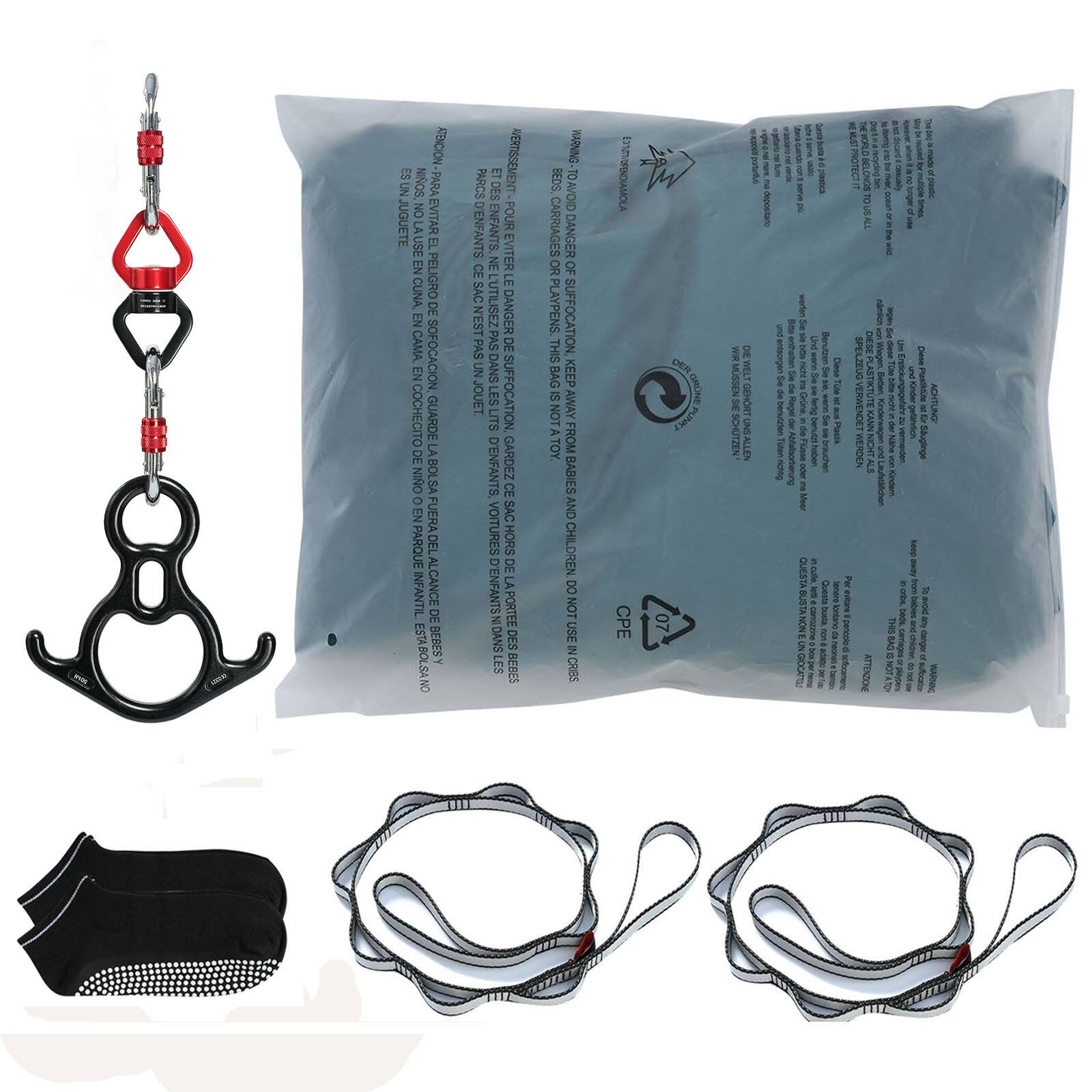 Sure, here is the corrected and grouped text from the image:

---

**WARNING:**

- **ENGLISH:** Keep this bag away from toys. Do not use cribs, carriages, or playpens. This bag is not a toy. Keep it out of reach of babies and children.
- **SPANISH:** Este saco no es un juguete. No use en cunas, cochecitos o parques infantiles. Este saco no es un juguete. Manténgalo fuera del alcance de los niños.
- **FRENCH:** Ce sac n'est pas un jouet. Ne l'utilisez pas dans les lits, les poussettes ou les parcs pour enfants. Ce sac n'est pas un jouet. Gardez-le hors de portée des enfants.
- **GERMAN:** Dieses Paket ist kein Spielzeug. Verwenden Sie es nicht in Betten, Kinderwagen oder Spielgruppen. Dieses Paket ist kein Spielzeug. Halten Sie es außerhalb der Reichweite von Kindern.
- **ITALIANO:** Questo sacchetto non è un giocattolo. Non usare in lettini, passeggini o par