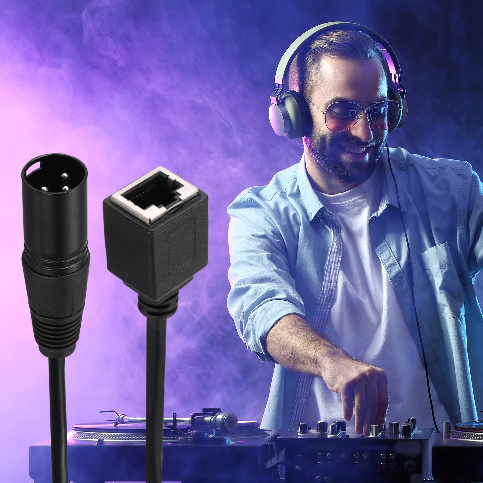 Alt View 5. Unique Bargains - 3 Pin DMX512 XLR Male to RJ45 Female Adapter Cable, 1.6ft, for Stage Studio Console Lighting Microphone - Black.