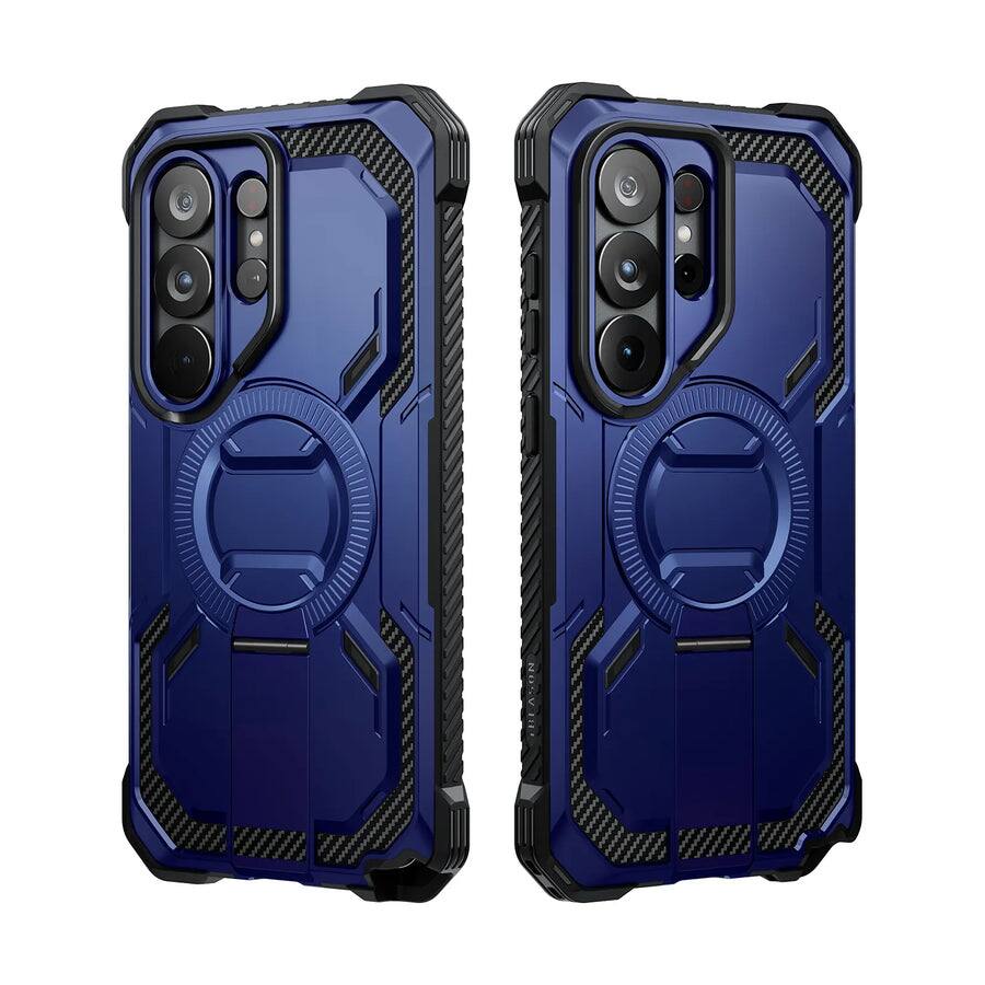 Left. i-Blason - Armorbox Case for Samsung Galaxy S26 Ultra – Kickstand, Screen Protector, Military-Grade - Dark Blue.