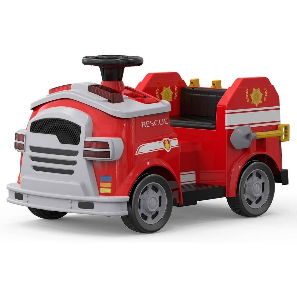 U-HOMY - 12V Kids Ride-On Fire Truck with Remote, Siren, Lights & Firefighter Tools, Electric Vehicle Toy Car