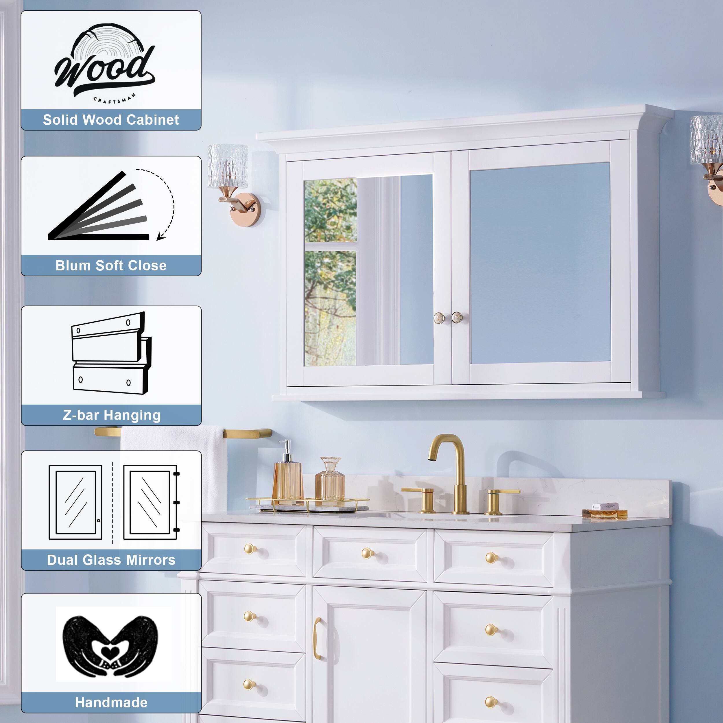 Wood ERAPTINAD Solid Wood Cabinet Blum Soft Close Z-bar Hanging Dual Glass Mirrors BA Handmade