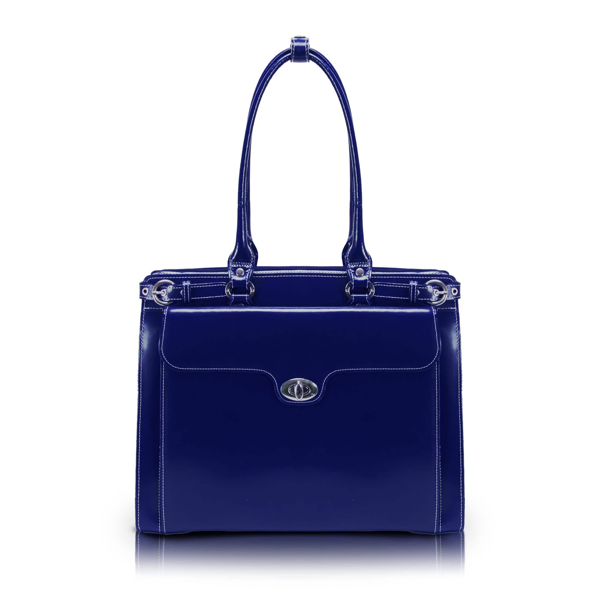 McKlein - 15-inch Laptop Briefcase Women's Top Grain Cowhide Leather Business Professional Shoulder Bag Organizer - Navy