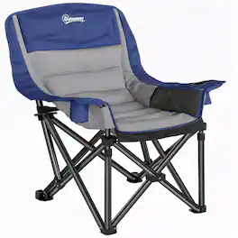 Outsunny - Padded Camping Chair for Adults, Portable Folding Camping Chair with Side Pockets, Cup Holders, and Carry Bag - Light Gray
