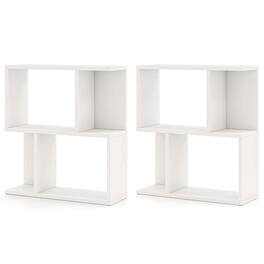 Costway - 2 PCS 3-Tier Bookshelf Geometric Bookcase Side Table with Open Storage Display Shelf - White
