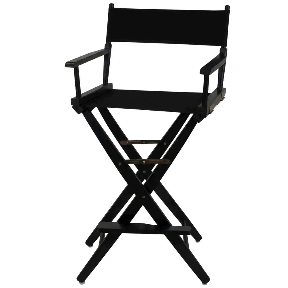 Left. FurniFact - Black Extra-Wide Director's Chair - Black Frame/ Black Canvas.