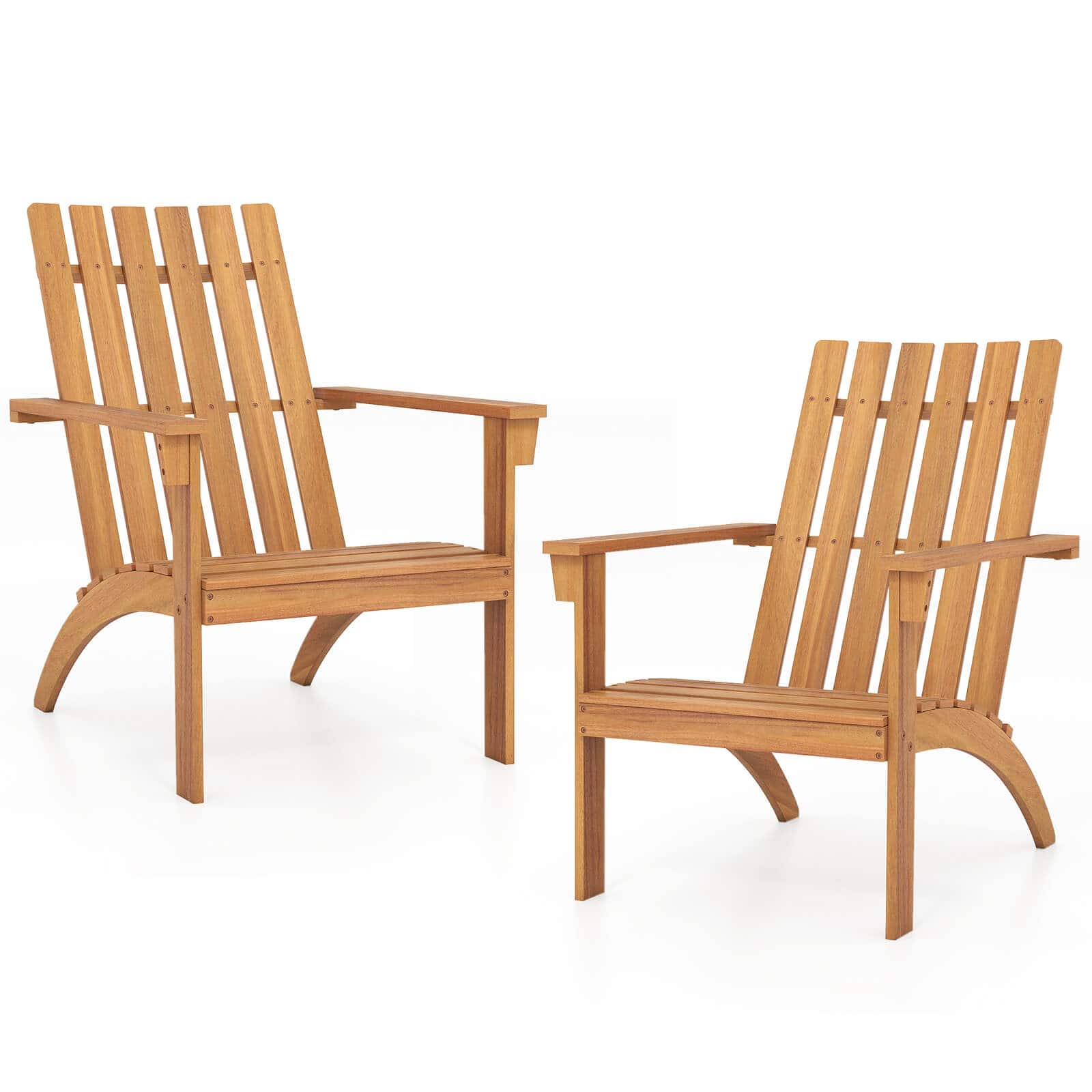 Costway - 2 PCS Patio Adirondack Chair with Inclined Seat High Backrest for Porch Backyard - Natural