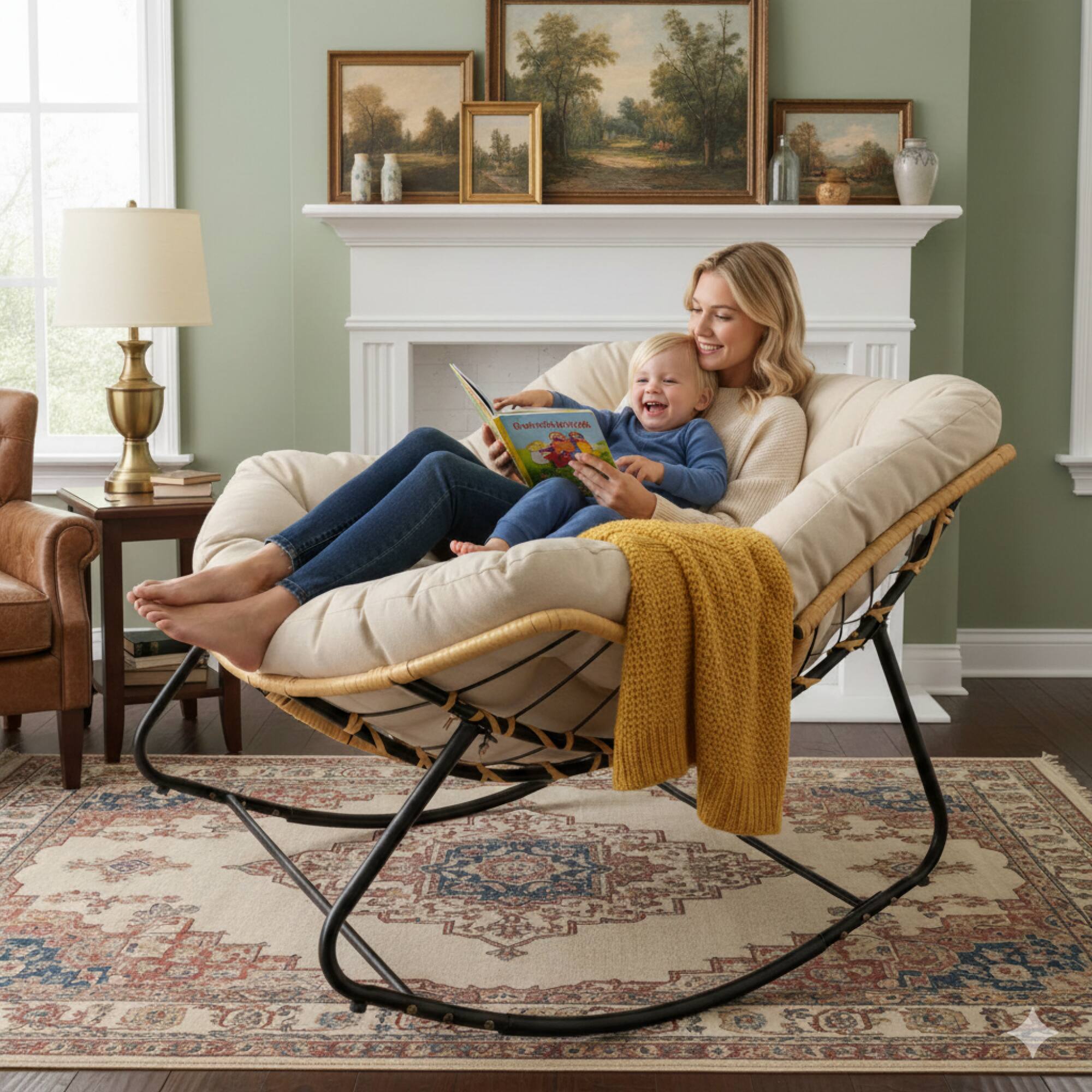 Angle. GOODSILO - Versatile Indoor and Outdoor Rocking Lounge Chair with Rattan Wicker Design for Comfortable Relaxation - Beige.