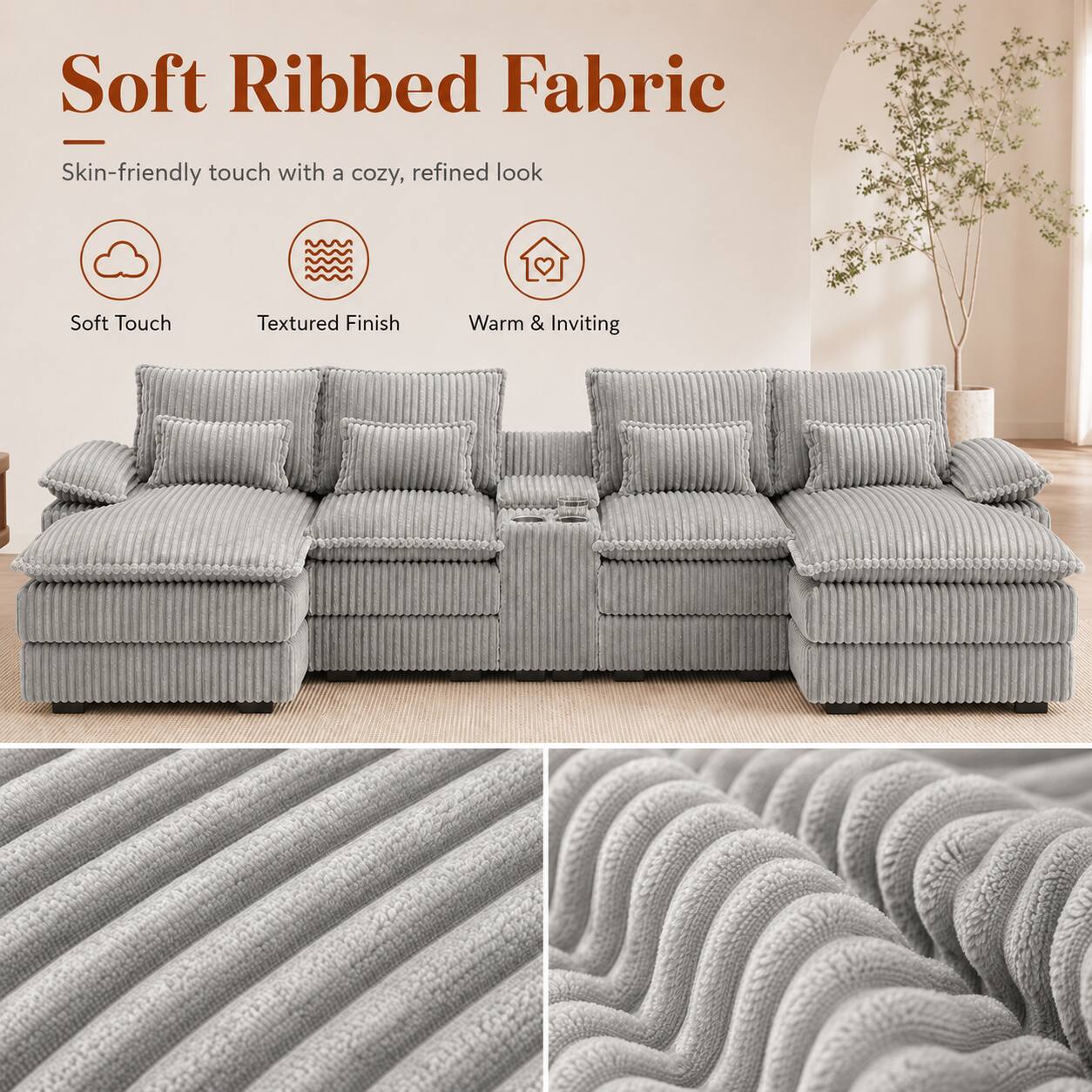 Soft Ribbed Fabric  
Skin-friendly touch with a cozy, refined look  

Soft Touch  
Textured Finish  
Warm & Inviting