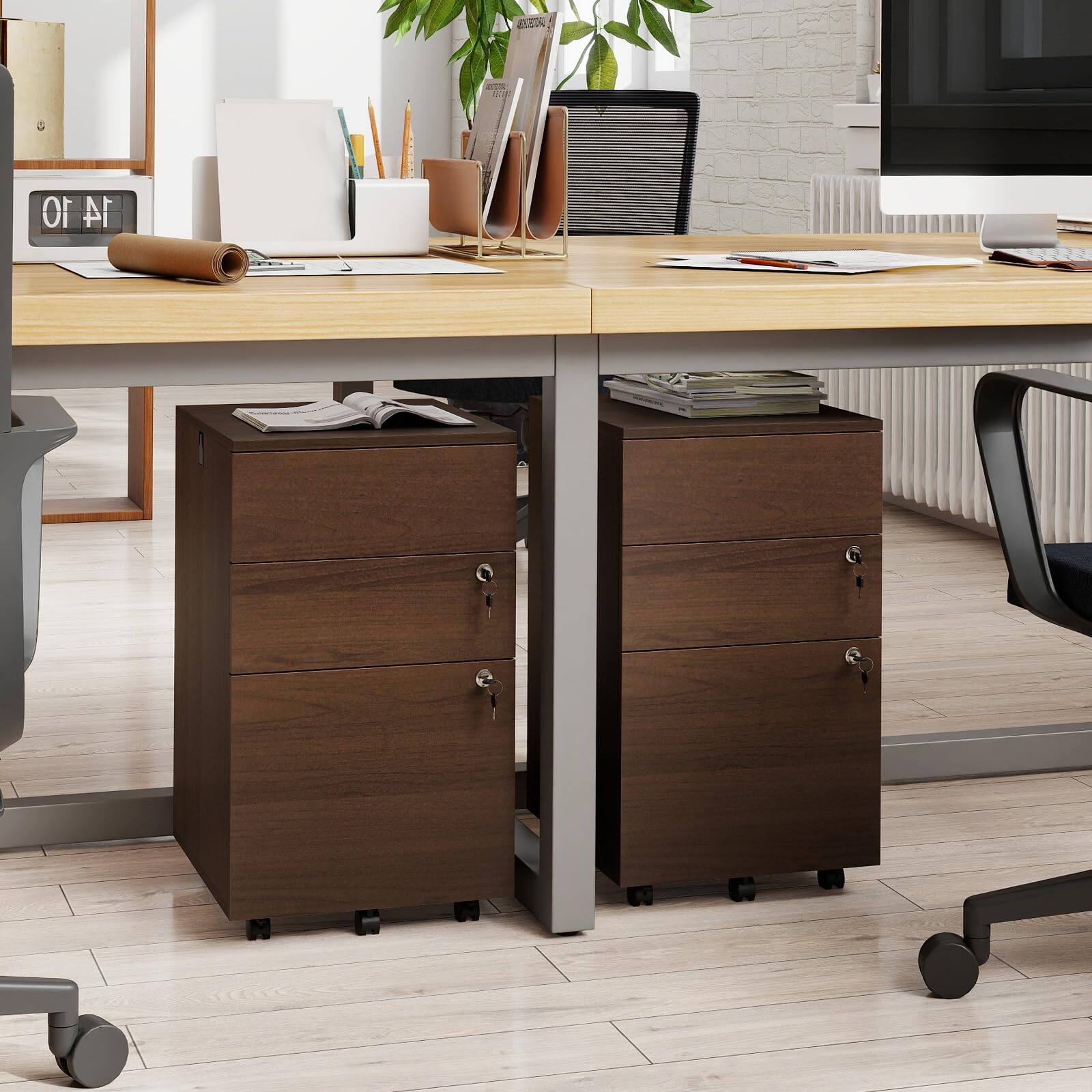 Alt View 8. Ecooso - 3-Drawer Rolling File Cabinet with Lock and 4 Keys, Fits Letter/Legal/A4, Mobile File Organizer.