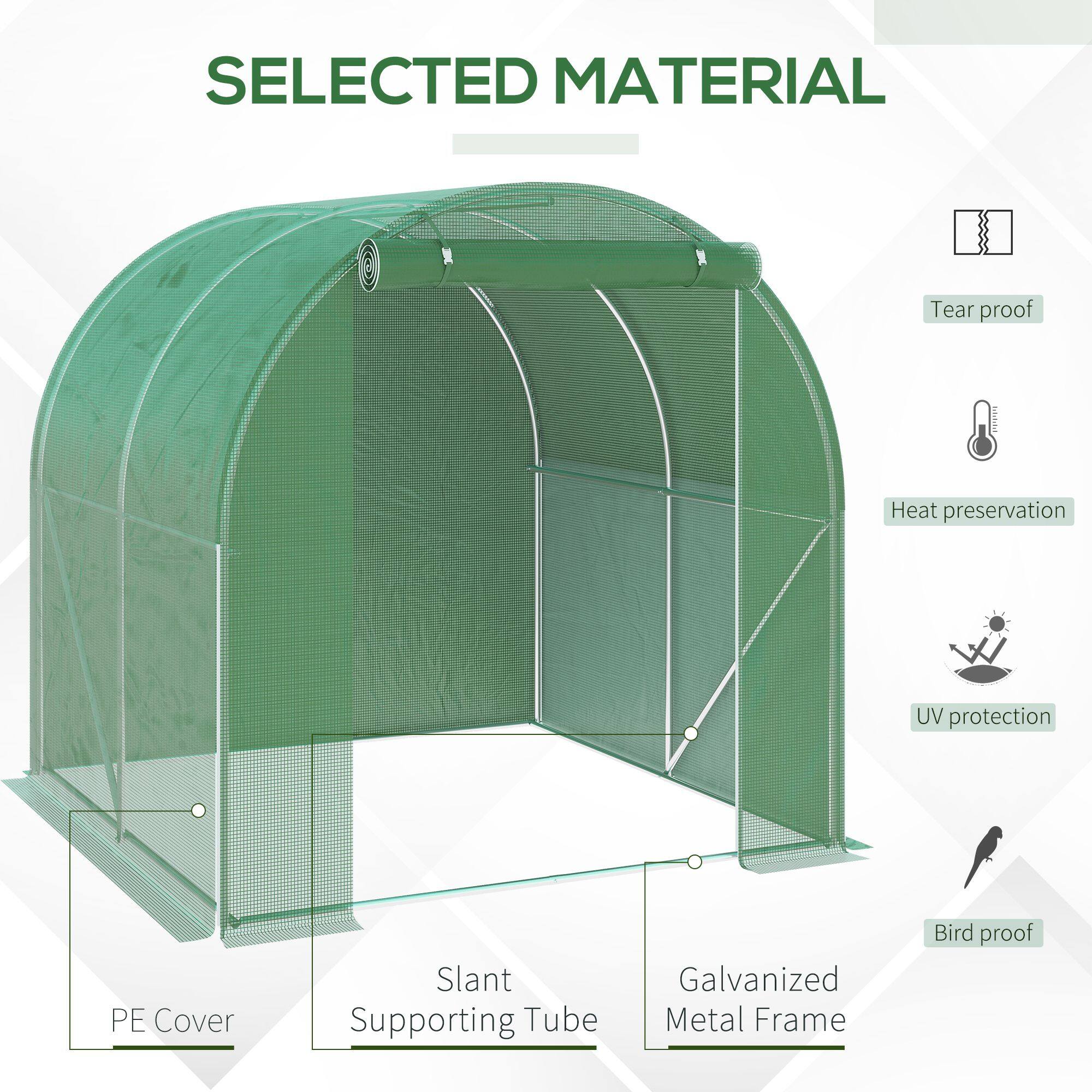 SELECTED MATERIAL

Tear proof
Heat preservation
UV protection
PE Cover
Slant Supporting Tube
Galvanized Metal Frame
Bird proof