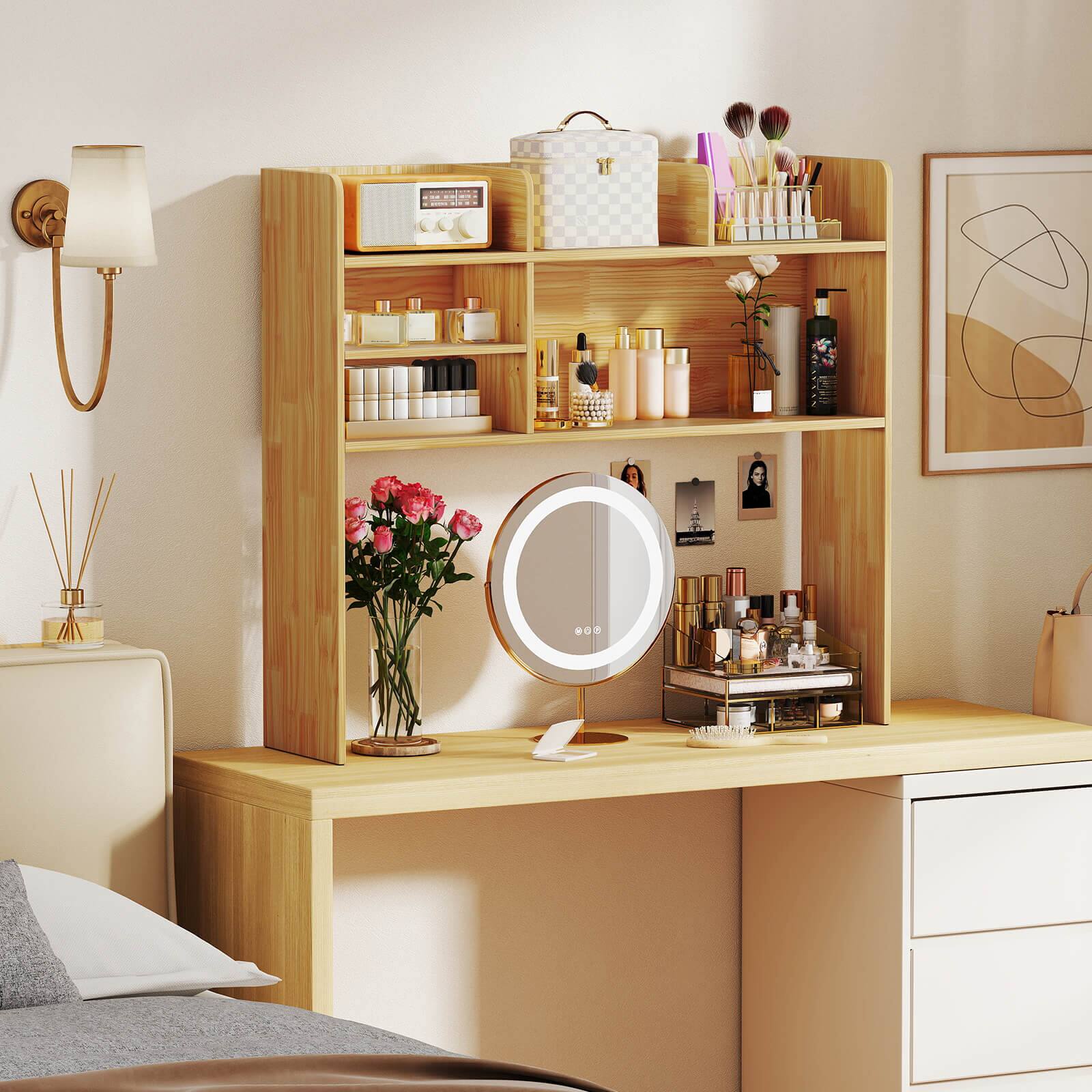 Alt View 3. Costway - Costway 3-Tier Desktop Bookshelf with 6 Shelves Desk Organizer for Computer Desk - Beige.