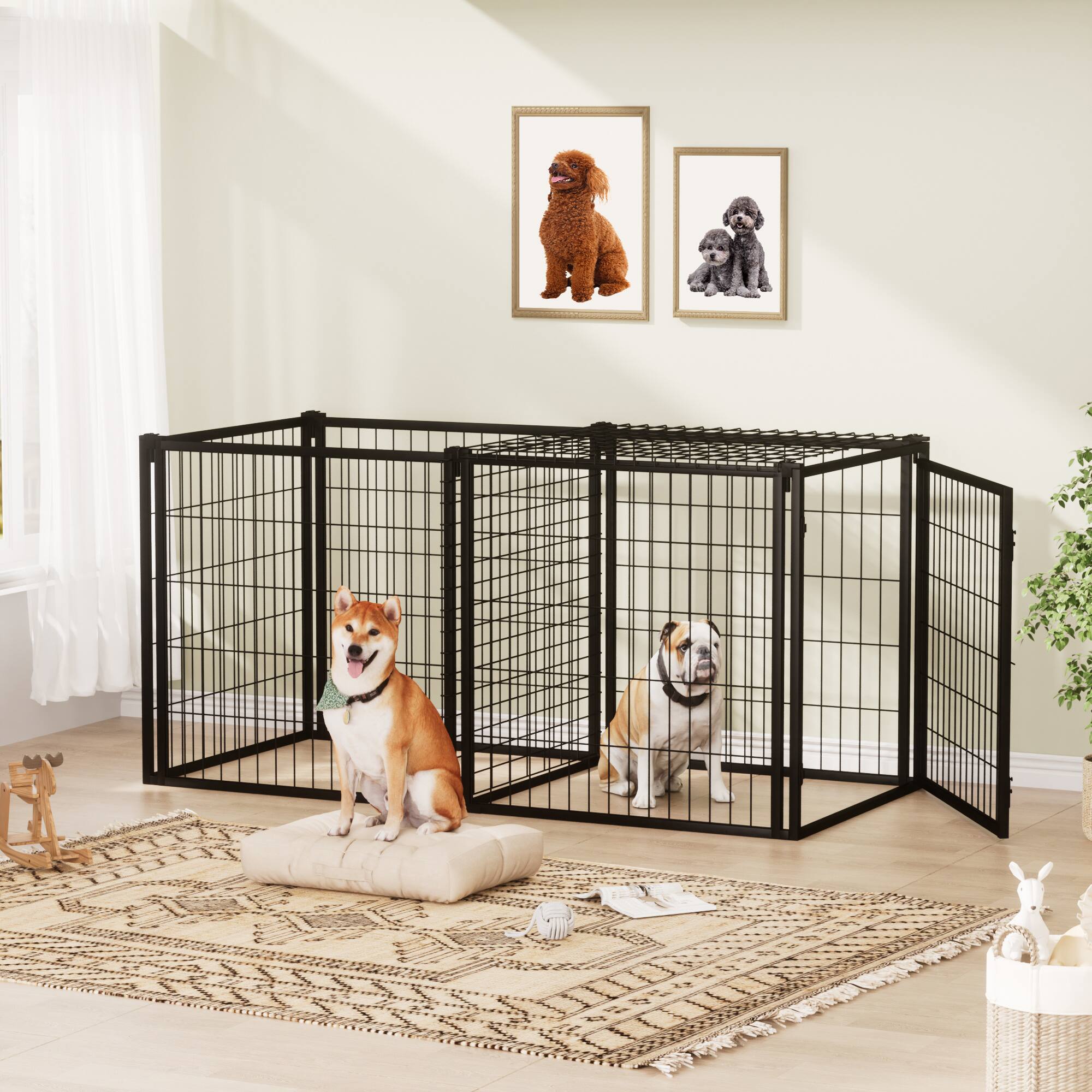 Left. Dexmalle - Dexmalle-63" Dog Kennel for Small Medium Dogs-Iron,Black.