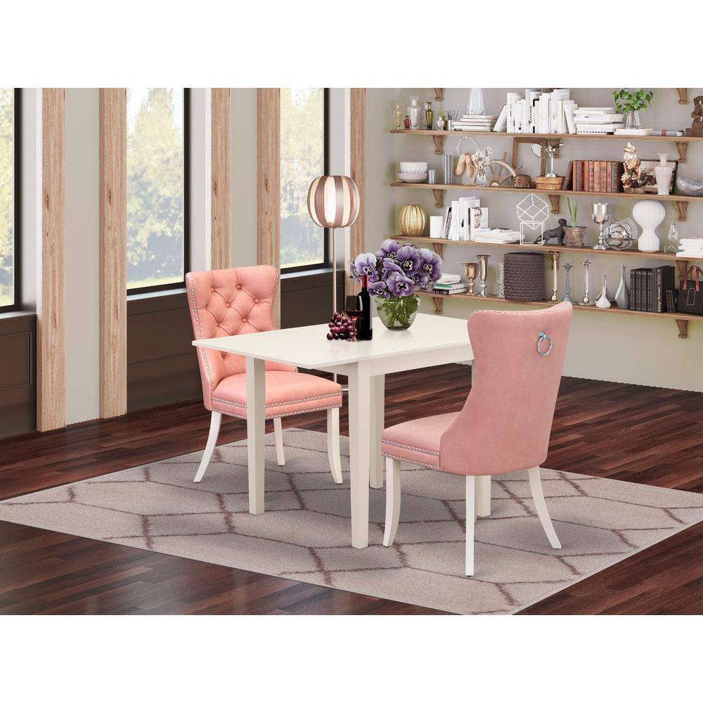 Alt View 3. East West Furniture - 3 Piece Kitchen Set Contains a Rectangle Dining Table with Dropleaf - White.