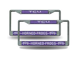 Rico Industries - Texas Christian TCU Horned Frogs Sparkly Glitter Bling Look Chrome License Plate Frame - Set of 2 Frames - Multi