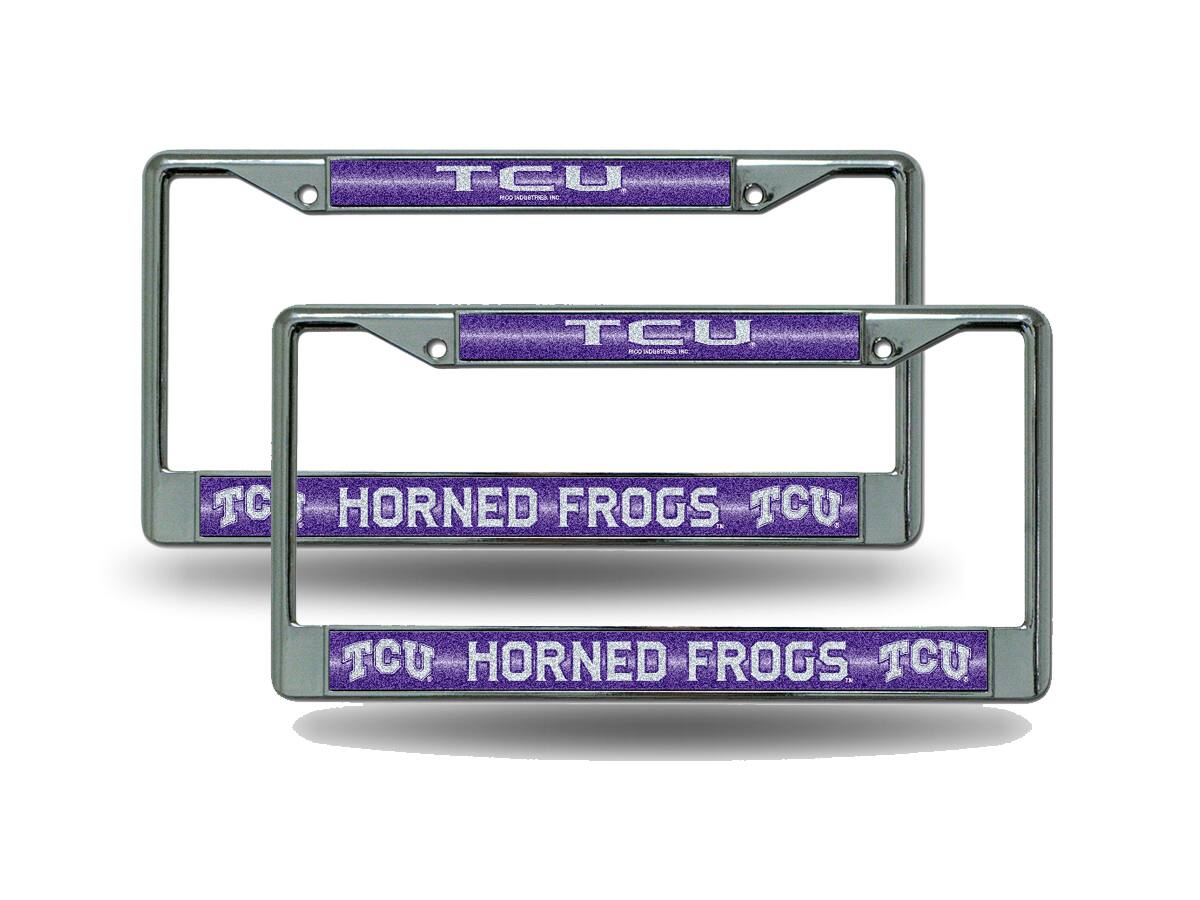 Texas Christian TCU Horned Frogs Sparkly Glitter Bling Look Chrome License Plate Frame - Set of 2 Frames