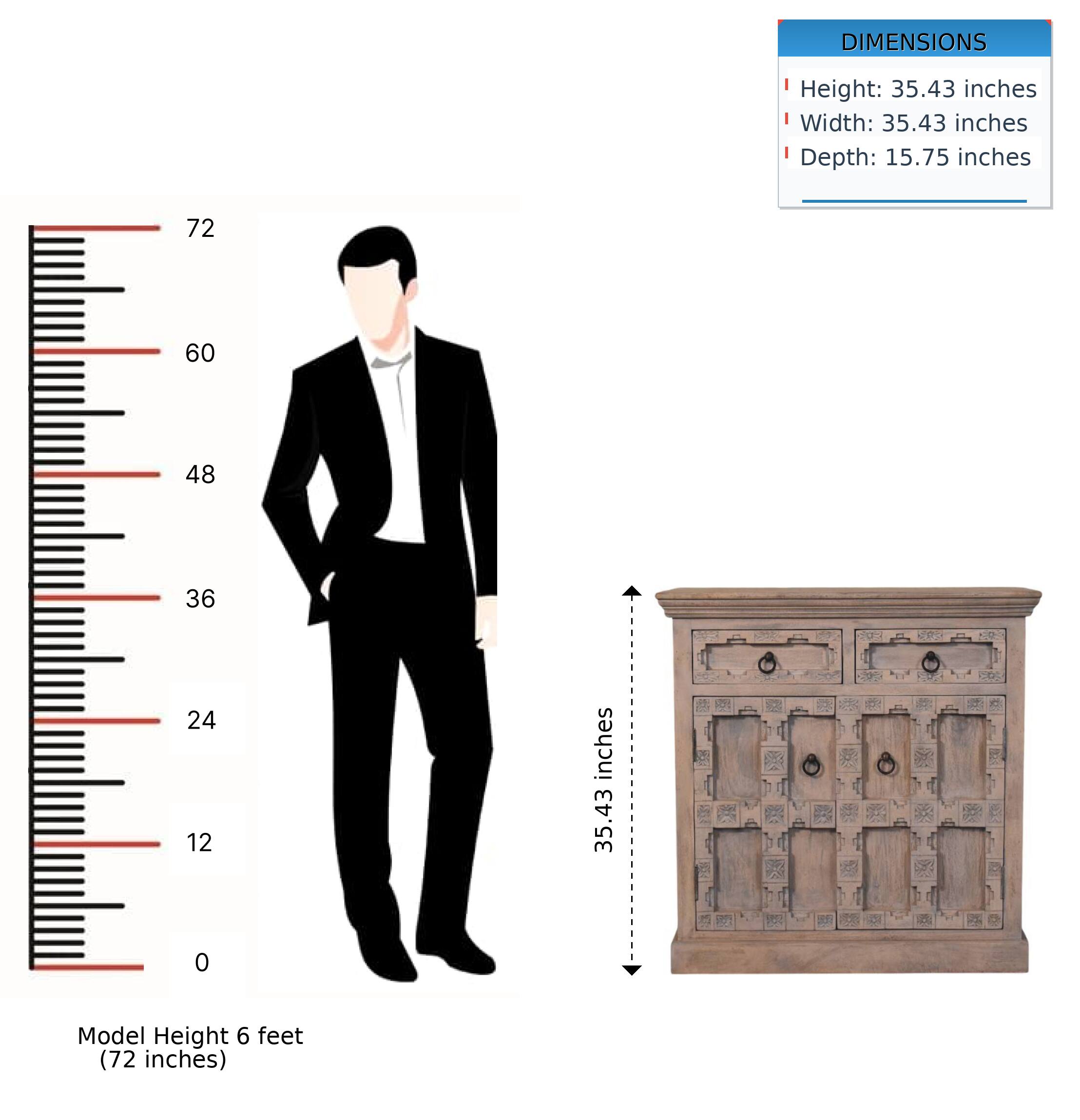 DIMENSIONS  
Height: 35.43 inches  
Width: 35.43 inches  
Depth: 15.75 inches  

Model Height 6 feet (72 inches)