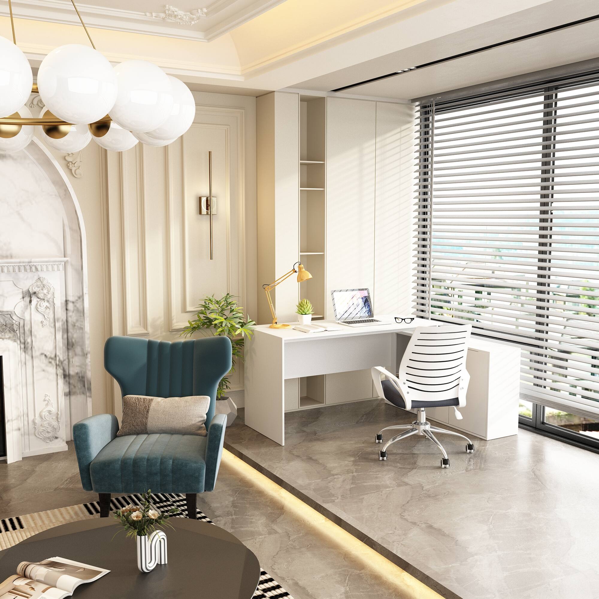 Alt View 9. FUFU & GAGA - FUFU&GAGA L - Shaped Multifunctional Desk - Storage - Rich Workstation for Home & Hobby Spaces - White.