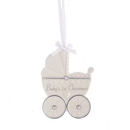 Ganz - Midwest CBK Baby's First Birthday Pram Carriage 4 x 3 Inch Earthenware Christmas Ornament - White