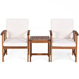 SlickBlue - 3 Piece Solid Wood Patio Furniture Set, Outdoor Sofa with Cushions - White