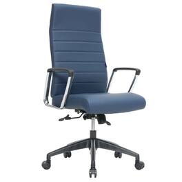LeisureMod - Hilton High-Back Adjustable Office Desk Chair Upholstered in Leather with Steel Frame, Swivel, and Ergonomic Support - Navy Blue