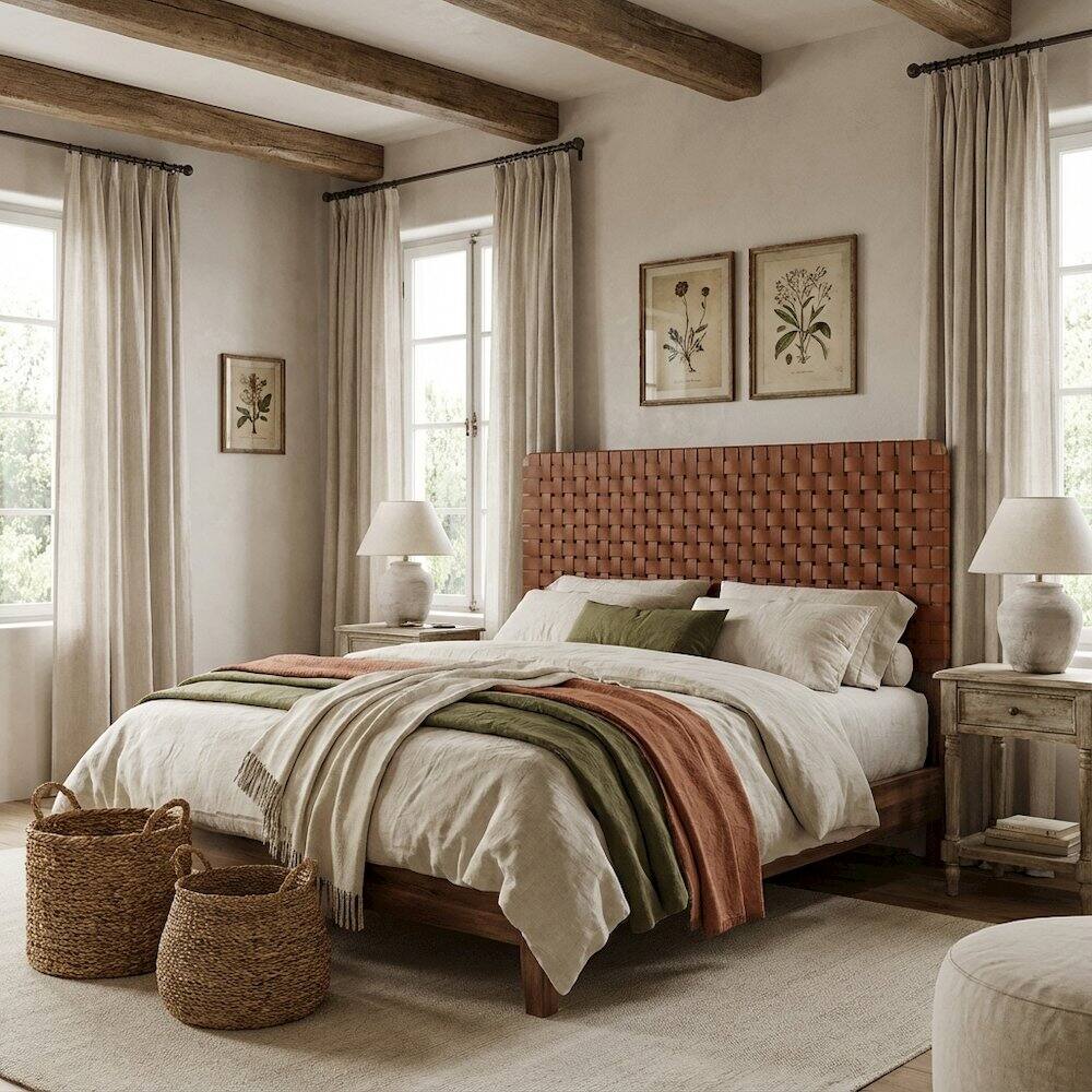 Angle. FurniFact - Vegan Leather King Headboard withDesign and Durable Frame - Brown.