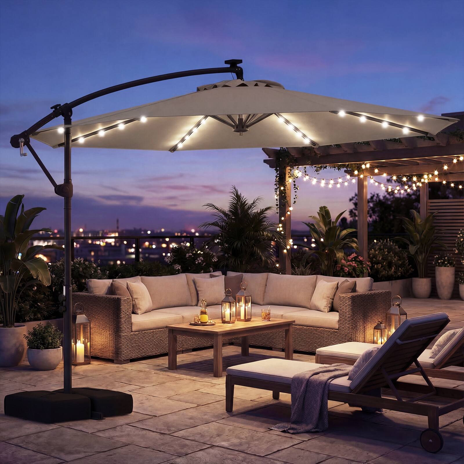 Alt View 3. Costway - Costway 10 FT Solar Offset Hanging Umbrella Patio Cantilever Umbrella with 32 LED Lights - Brown.