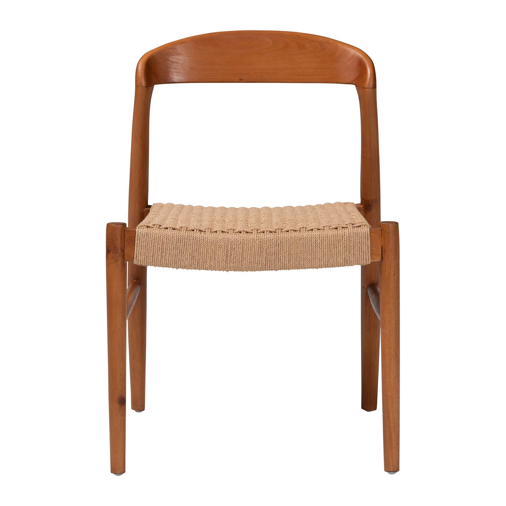 Angle. bali & pari - Lorena Paper Loom Woven Dining Chair - Mahogany Wood Frame Accent Chair with Curved Back for Kitchen or Dining Room - Honey/Brown.